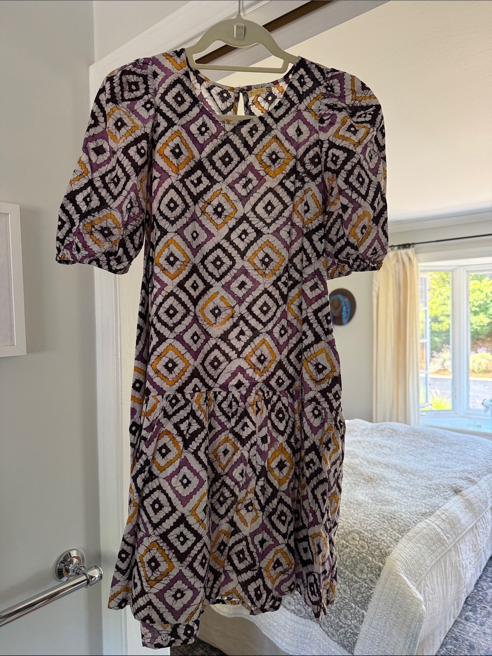 Matta Geometric Midi Dress in Purple and Mustard